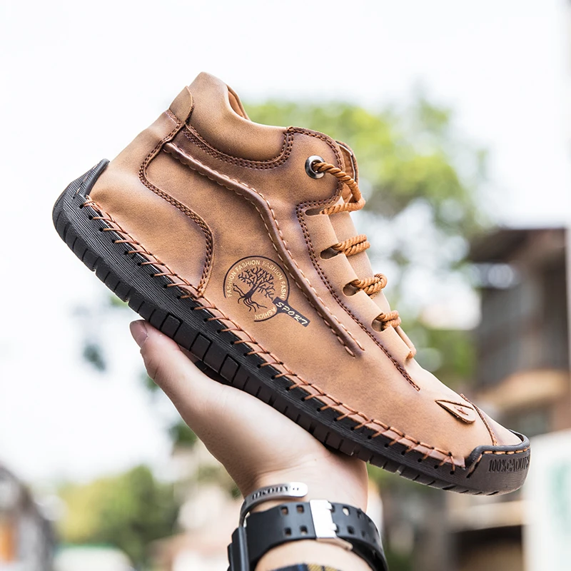 (⏰LAST DAY - 50% OFF🛒)Men's Retro Hand-Stitched Pigskin Boots – Wide Toe, Breathable, Non-Slip, Arch Support, Memory Foam Insole, Lightweight & Comfortable for Walking & Driving