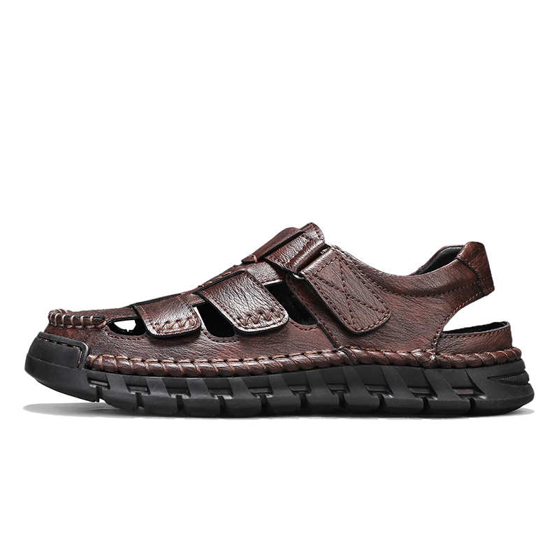 (🎁Free Orthotic Insoles🔥)Men’s Leather Fisherman Sandals with Arch Support – Lightweight, Non-Slip, Breathable Massage Insole & Easy Velcro Closure for All-Day Comfort