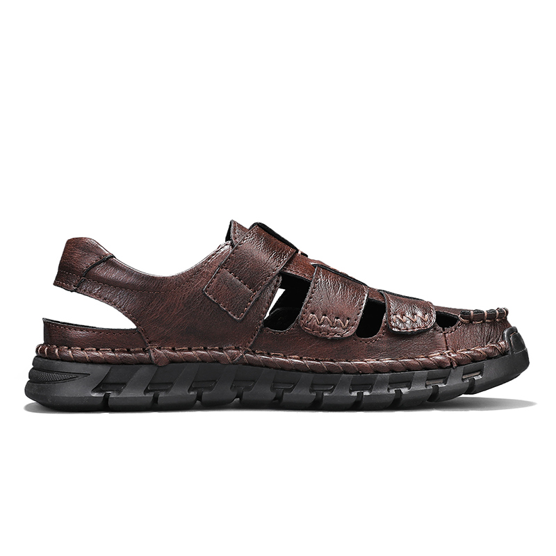 (🎁Free Orthotic Insoles🔥)Men’s Leather Fisherman Sandals with Arch Support – Lightweight, Non-Slip, Breathable Massage Insole & Easy Velcro Closure for All-Day Comfort