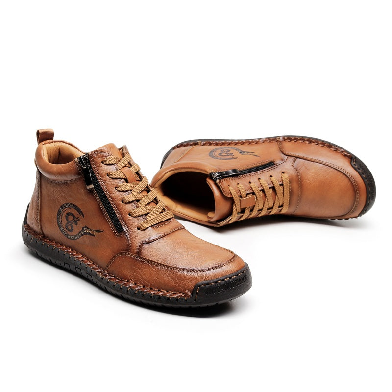 Vintage-Motorrad-Arbeitsstiefel für Herren – Handgefertigt, wasserdicht, rutschfest, strapazierfähige Outdoor-Schuhe