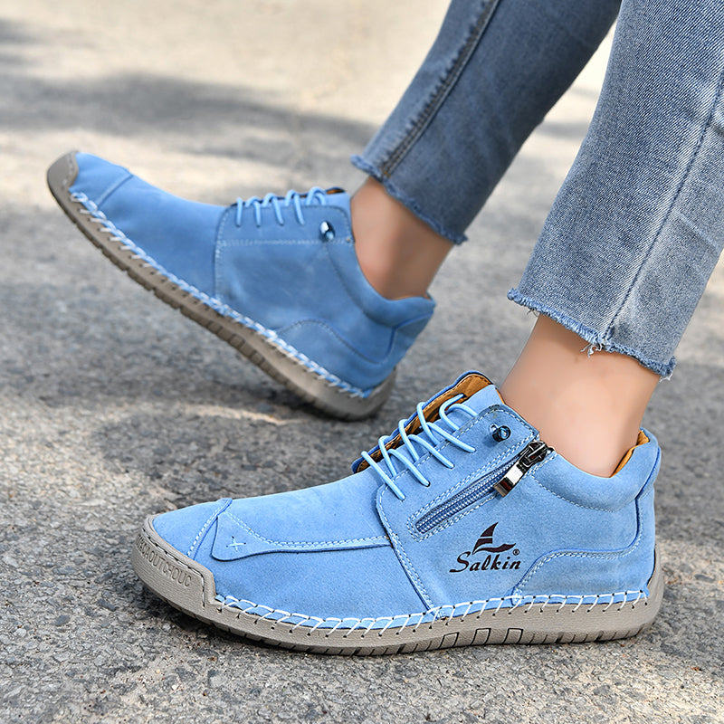 Orthopädische Freizeit-Lederstiefel für Damen – weiter Zehenbereich, Fußgewölbestütze, wasserdicht, druckentlastend – für Alltag und Reisen