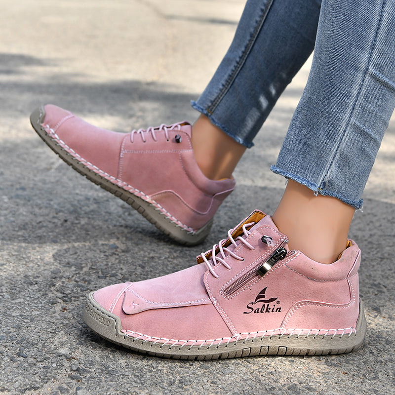 Orthopädische Freizeit-Lederstiefel für Damen – weiter Zehenbereich, Fußgewölbestütze, wasserdicht, druckentlastend – für Alltag und Reisen