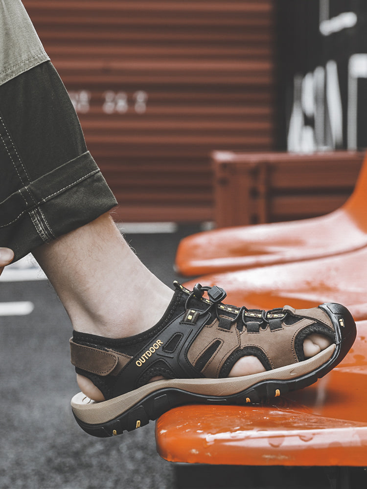 ⏰ Nur heute: 50 % Rabatt! 🔥 Robuste Unisex Kalbsleder Outdoor-Sandalen 👞 Orthopädisch | Wasserdicht | Rutschfest | Perfekte Fußstütze