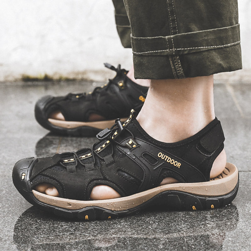 ⏰ Nur heute: 50 % Rabatt! 🔥 Robuste Unisex Kalbsleder Outdoor-Sandalen 👞 Orthopädisch | Wasserdicht | Rutschfest | Perfekte Fußstütze