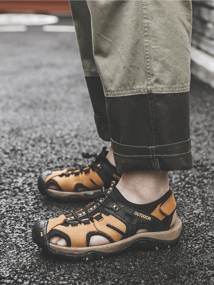 ⏰ Nur heute: 50 % Rabatt! 🔥 Robuste Unisex Kalbsleder Outdoor-Sandalen 👞 Orthopädisch | Wasserdicht | Rutschfest | Perfekte Fußstütze