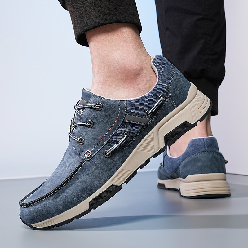 ⏰Limited Time 60% OFF🛒 Men's Comfortable Lace-Up Walking Shoes – Washed Denim-Style Leather With Arch Support, Heel Pain Relief & All-Day Comfort for Casual Daily Wear