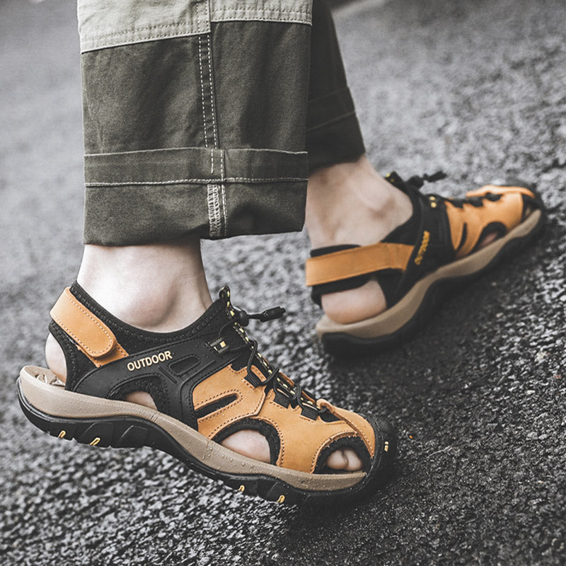⏰ Nur heute: 50 % Rabatt! 🔥 Robuste Unisex Kalbsleder Outdoor-Sandalen 👞 Orthopädisch | Wasserdicht | Rutschfest | Perfekte Fußstütze