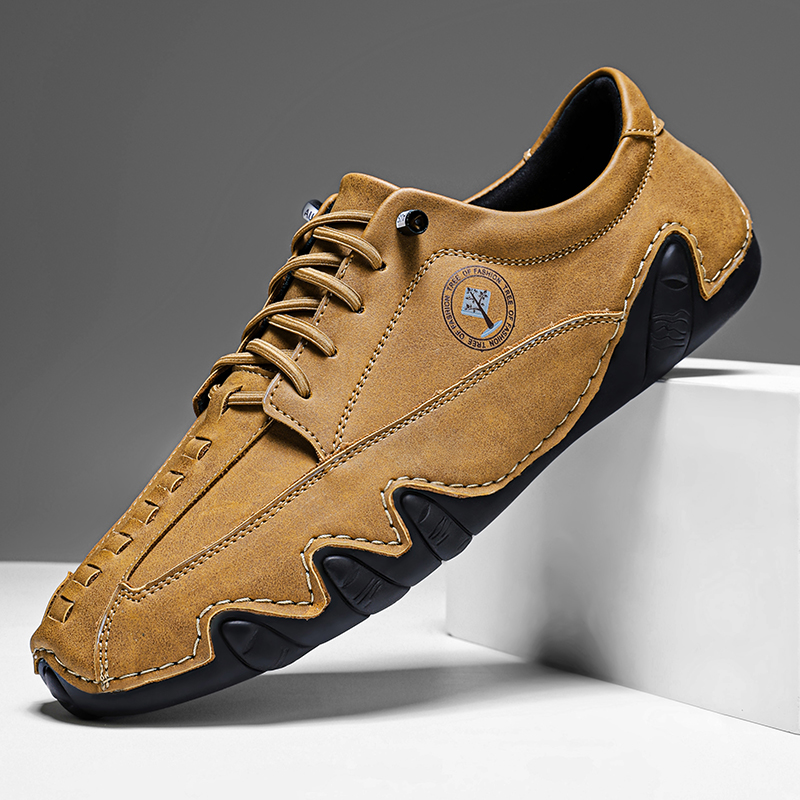 (🎁Free Orthotic Insoles🔥)Men’s Handmade Premium Cowhide Leather Lace-Up Dress Shoes with Arch Support, Breathable for Summer Walking & Driving