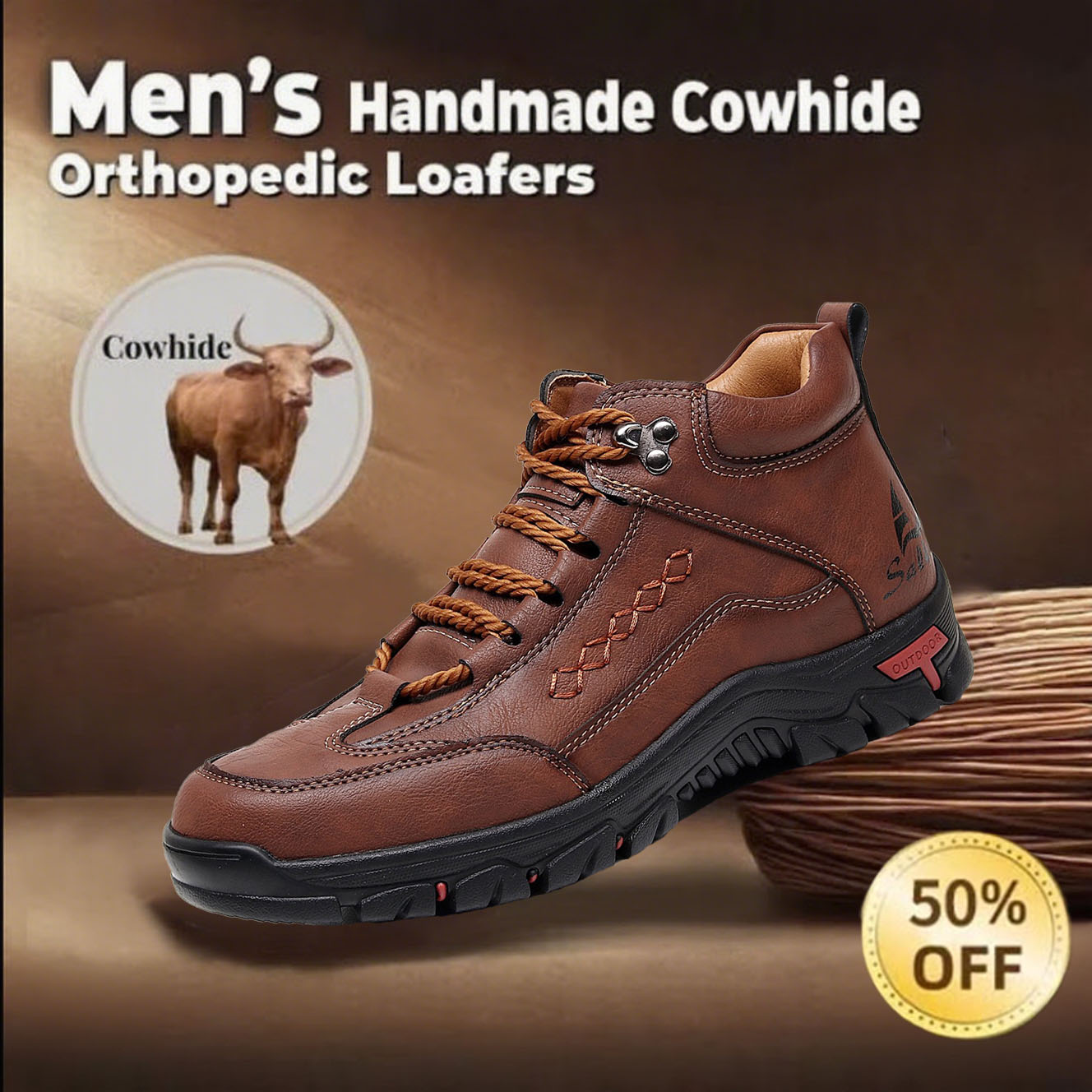 Heute 70 % Rabatt🔥 Lässige, rutschfeste und strapazierfähige High-Top-Loafer aus Leder mit Fußgewölbeunterstützung