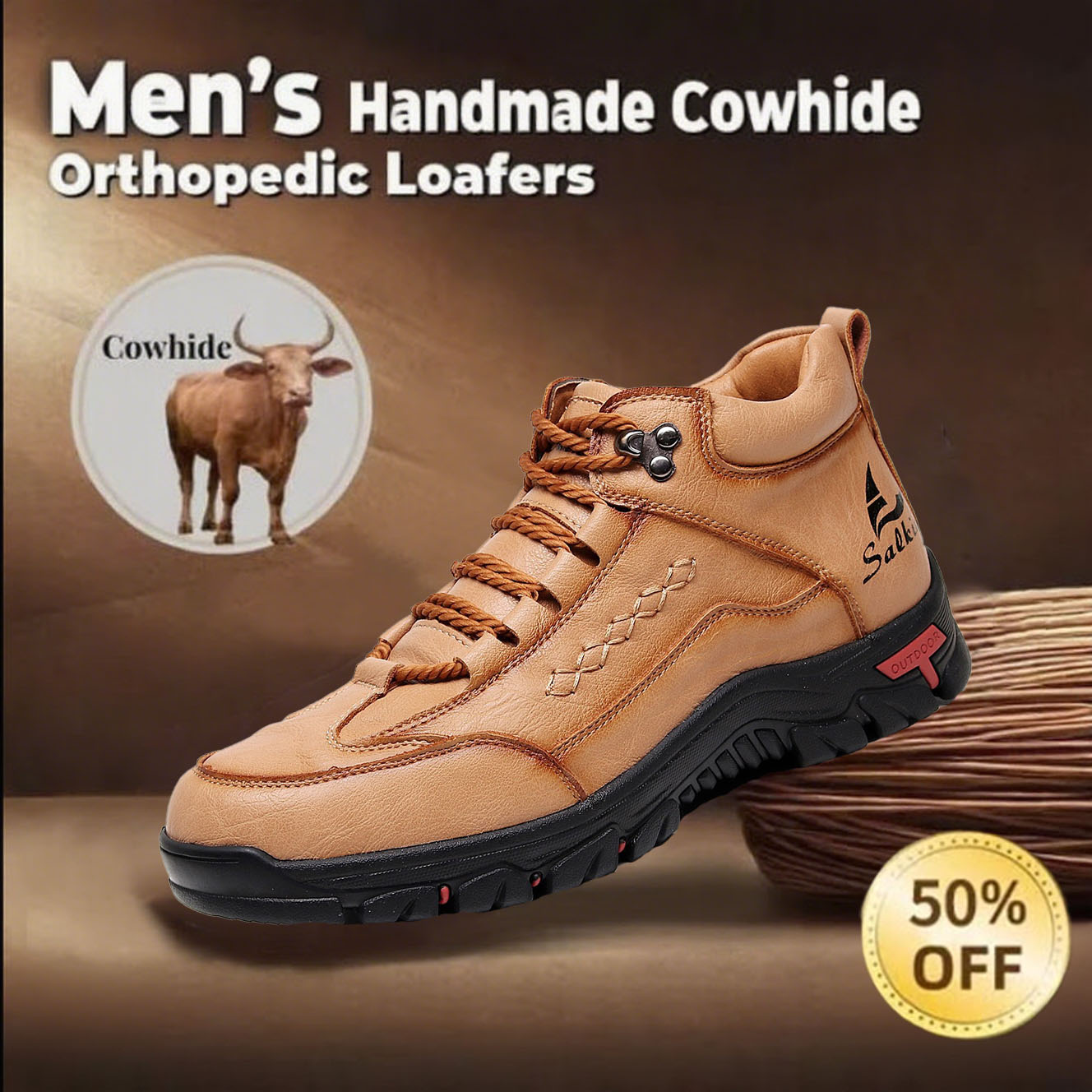 Heute 70 % Rabatt🔥 Lässige, rutschfeste und strapazierfähige High-Top-Loafer aus Leder mit Fußgewölbeunterstützung