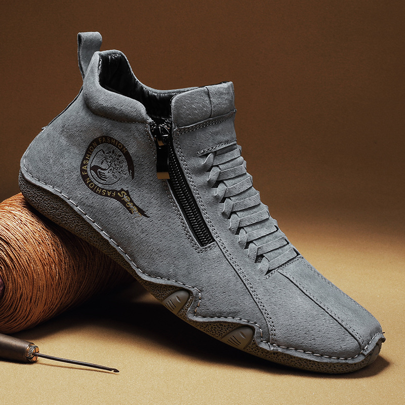 Lässige, handgefertigte Herren-Ankle-Boots aus Leder mit bequemer, weicher Sohle