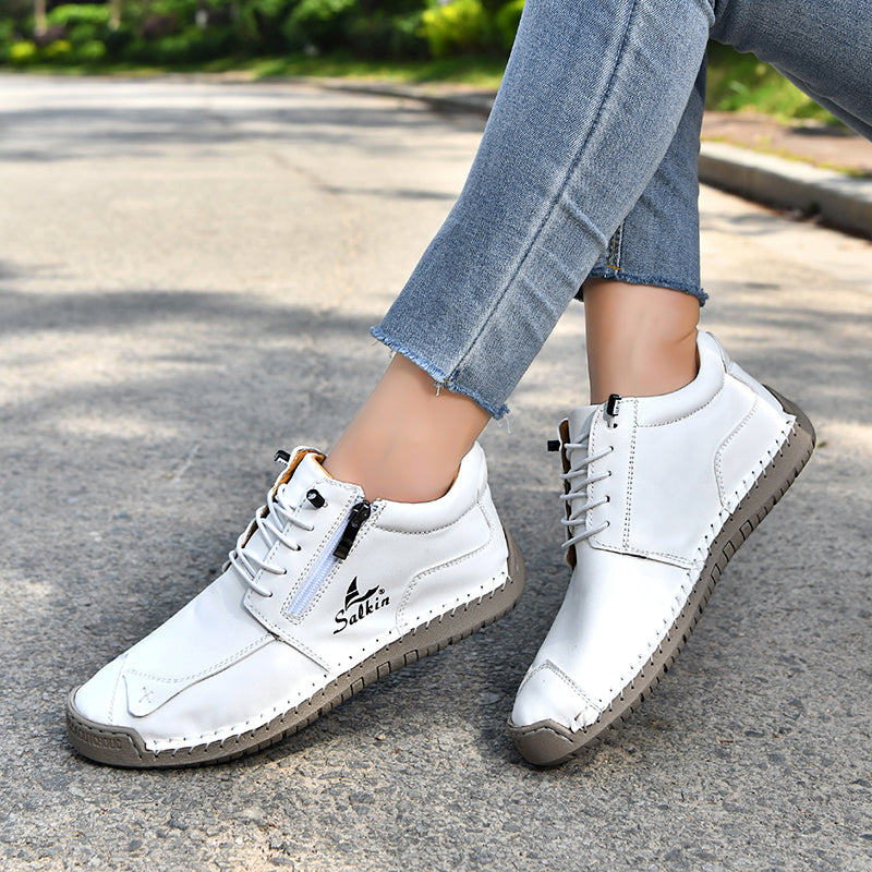 Orthopädische Freizeit-Lederstiefel für Damen – weiter Zehenbereich, Fußgewölbestütze, wasserdicht, druckentlastend – für Alltag und Reisen