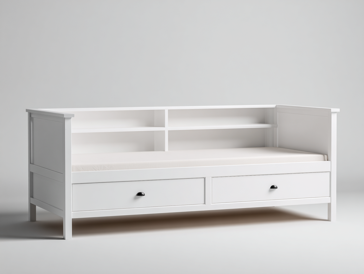 Twin Bed wooden daybed structure with storage 80x41x34 inches white bedroom use - functional modern style-Sofaupbase