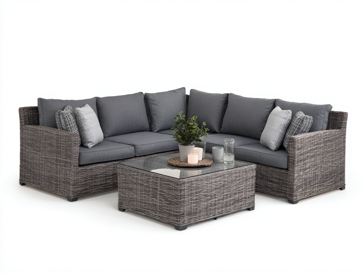 Outdoor Sofa Rattan Sectional Set with Coffee Table 96x96x32 inches - Grey - Modern Garden Design-Sofaupbase