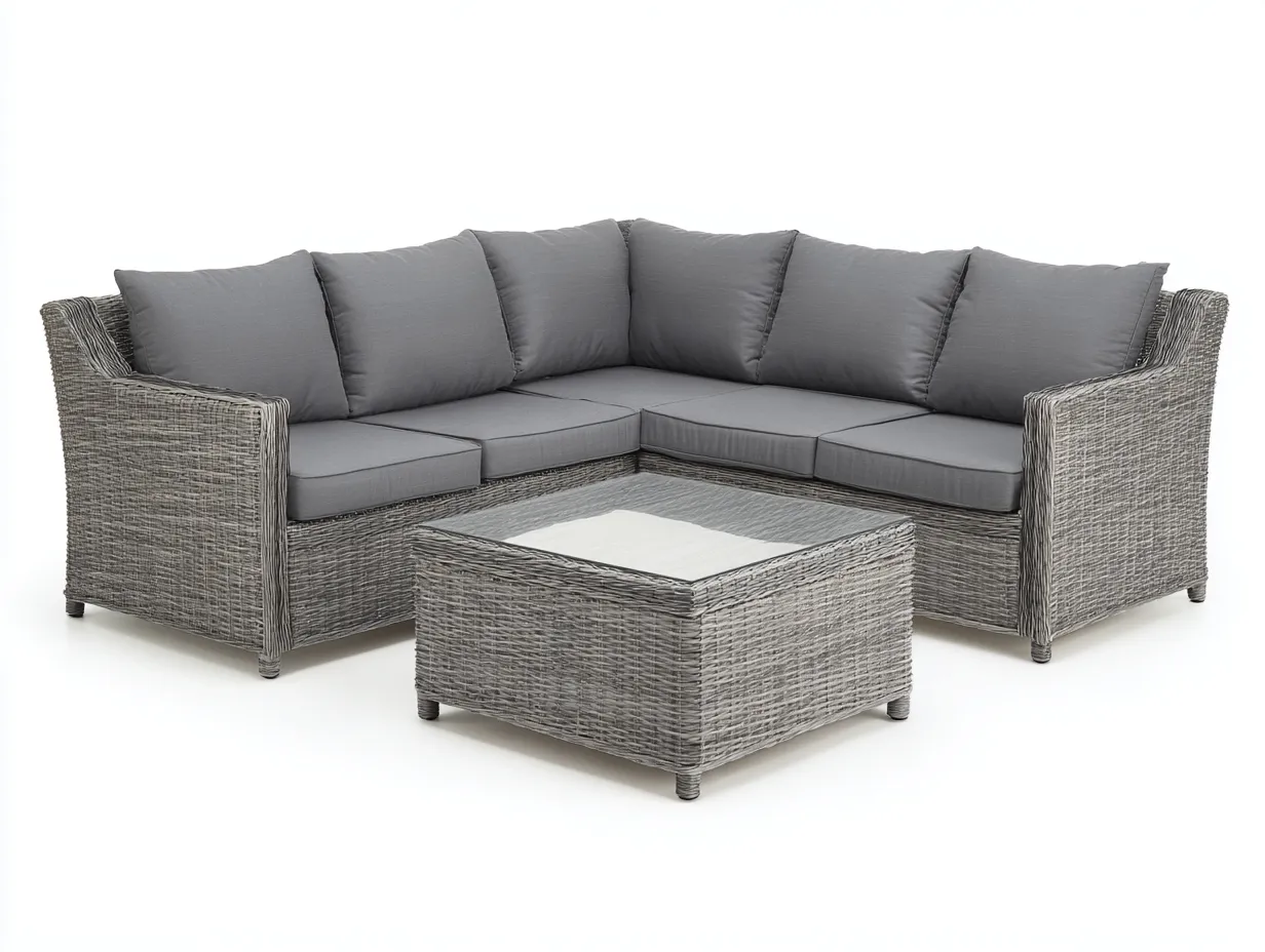 Outdoor Sofa - Corner Rattan Patio Sofa with Coffee Table 94x94x30 inches - Grey - Modern Garden Lounge Design-Sofaupbase