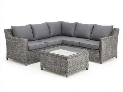 Outdoor Sofa - Corner Rattan Patio Sofa with Coffee Table 94x94x30 inches - Grey - Modern Garden Lounge Design-Sofaupbase