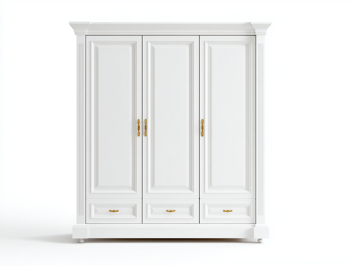 Wardrobe - Wooden Storage Cabinet 63x22x80 inches - White - Classic Bedroom Wardrobe Design-Sofaupbase