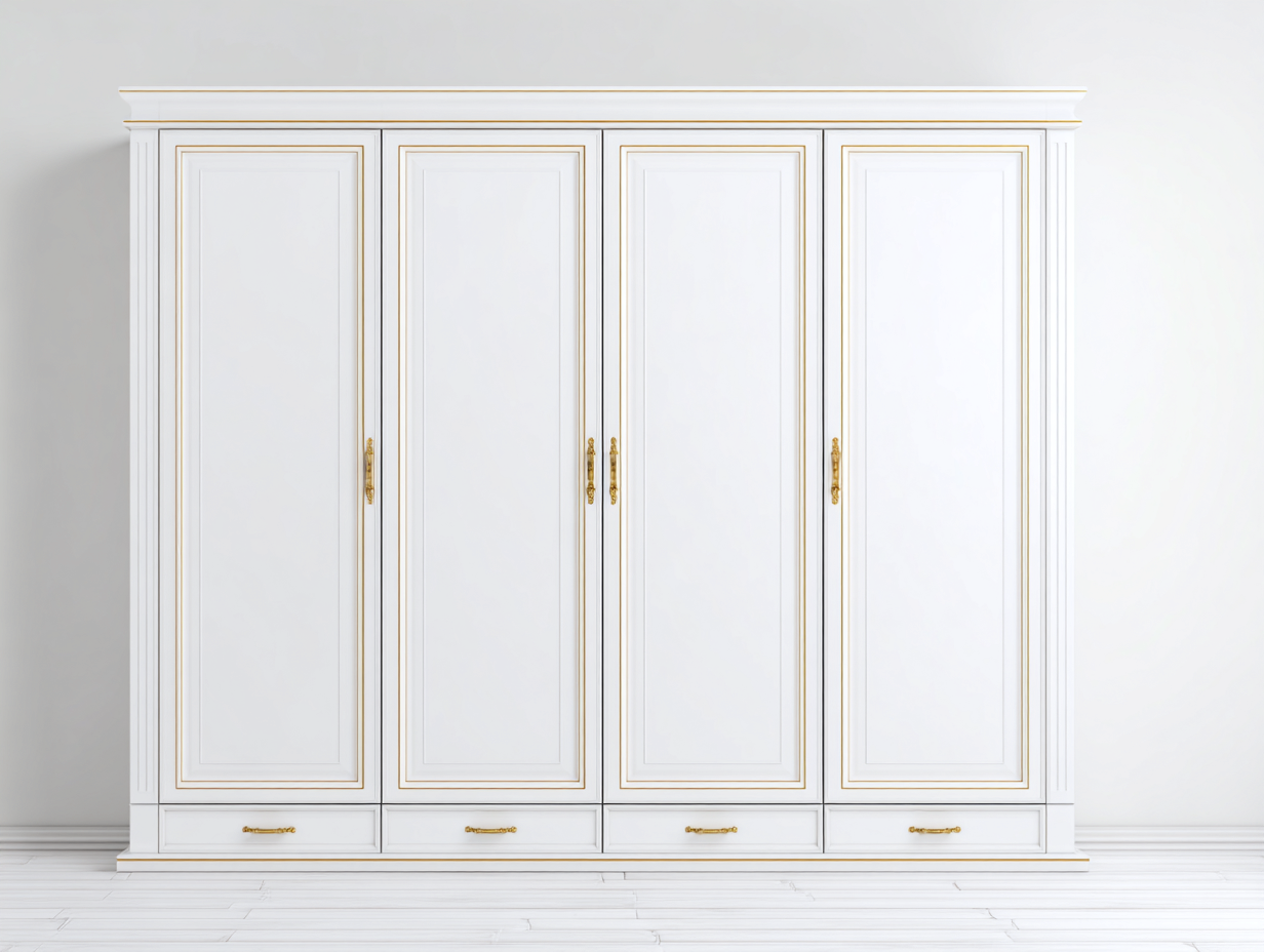 Wardrobe Solid Wood Storage Cabinet 78x24x82 inches - White Gold - Classic Elegant Design-Sofaupbase