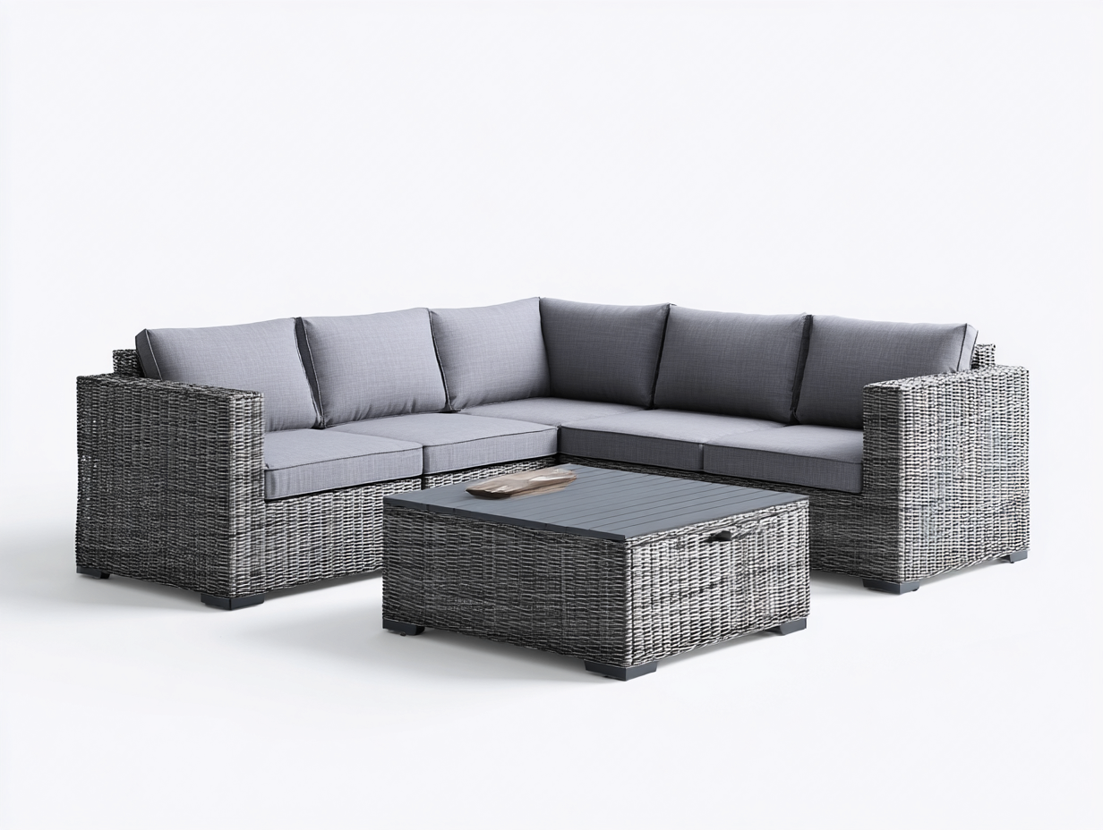 Outdoor Sofa rattan corner sofa set with table 94x94x30 inches grey outdoor garden use - modern outdoor design-Sofaupbase