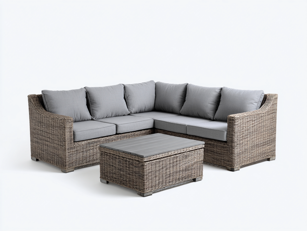 Outdoor Sofa Wicker Corner Lounge Set with Table 86x86x30 inches - Gray - Modern Design-Sofaupbase