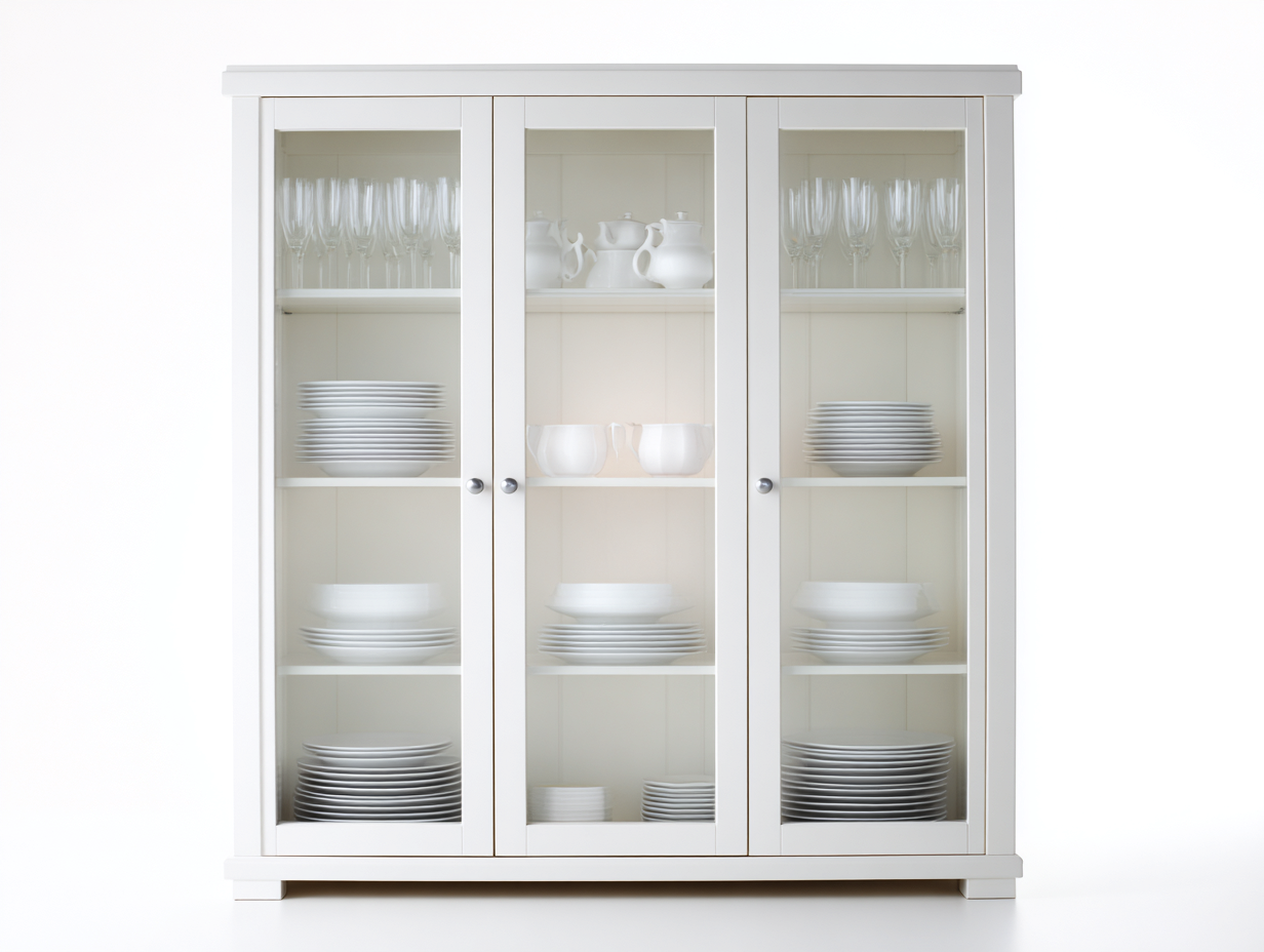 Display Cabinet wood and glass frame 48x16x72 (inches) - white - three door glass storage for dining room-Sereneix
