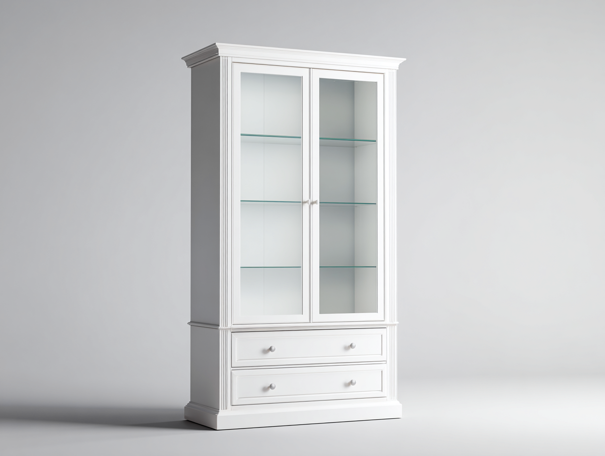 Display Cabinet wooden frame with glass doors 39x16x79 inches - white - storage and display furniture-Sereneix