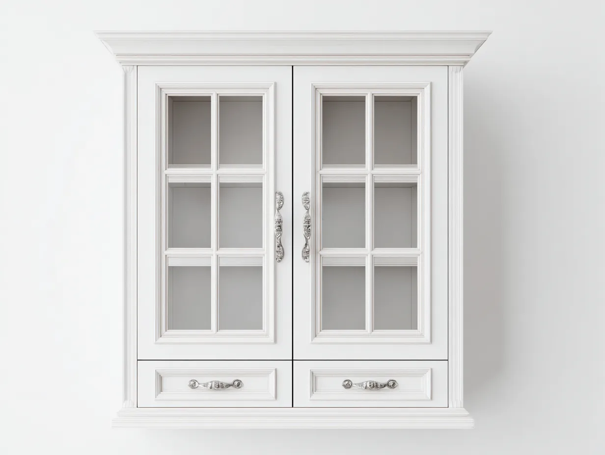 Display Cabinet Glass Door Storage Cabinet 39x16x63 inches - Wood Frame - White - For Living Room - Classic Design-Sereneix