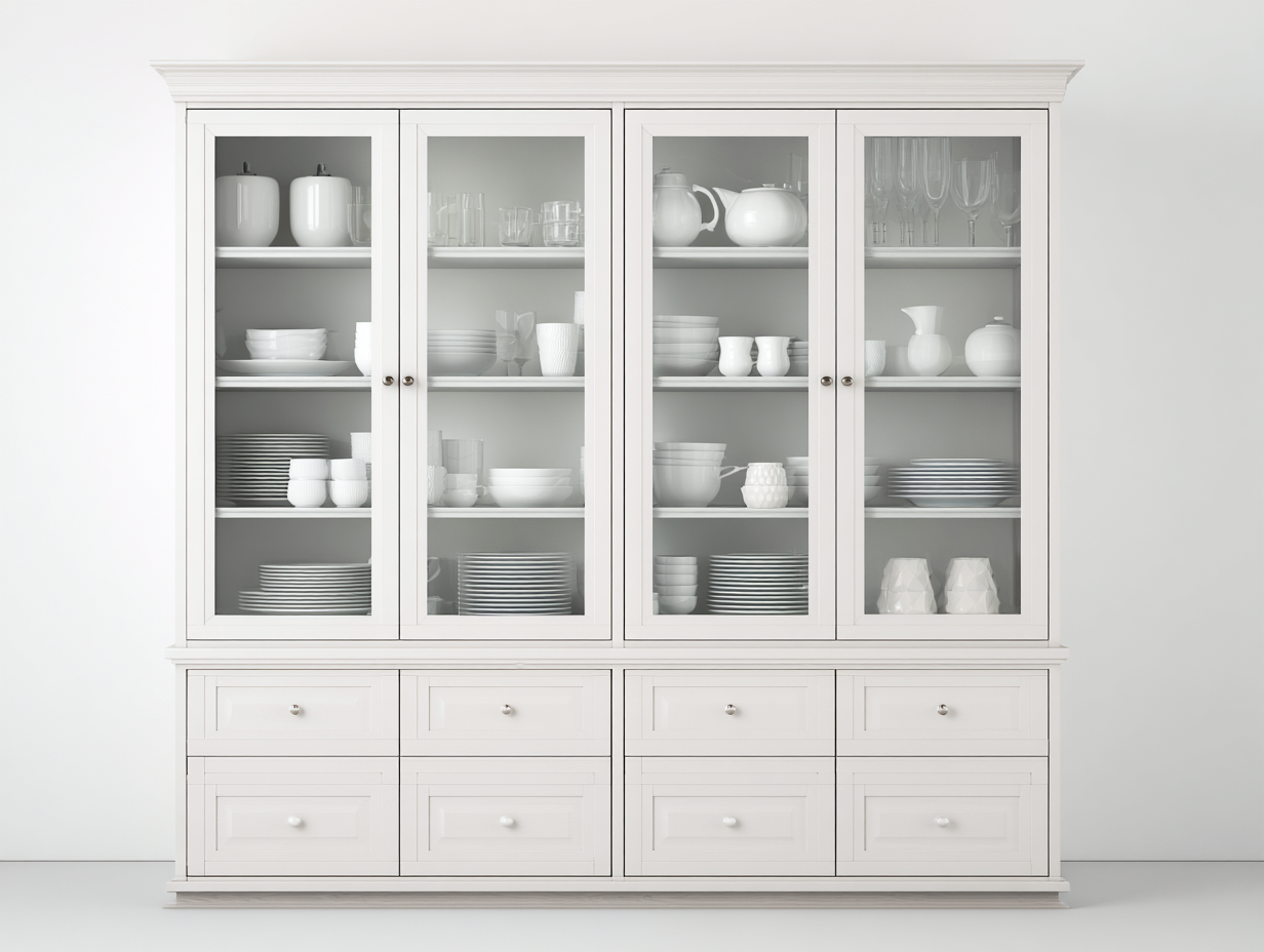 Display Cabinet wooden frame with glass doors 78x16x79 inches - white - storage and display furniture-Sereneix