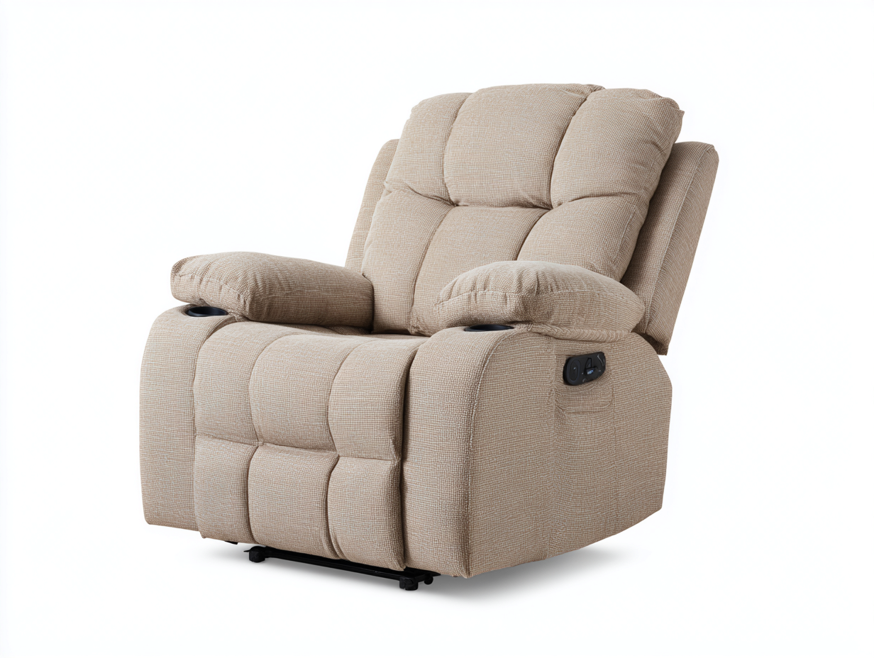 Recliner Chair upholstered seating 39x37x42 inches - beige - living room relaxation-Sereneix