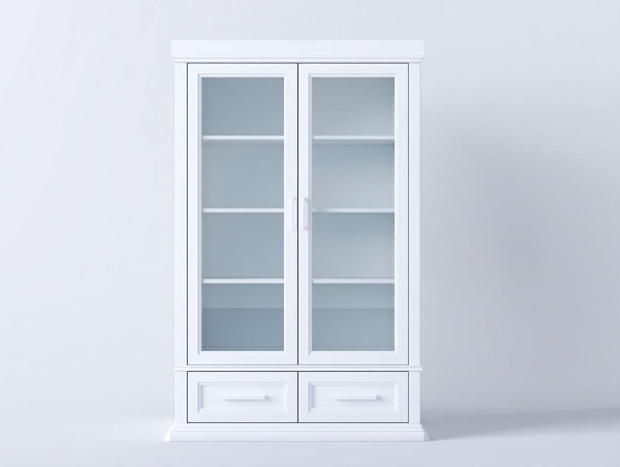 Display Cabinet wood and glass frame 32x16x72 (inches) - white - glass door storage with drawers for living room-Sereneix