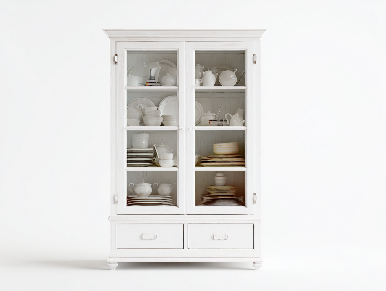 Display Cabinet wooden frame with glass doors 39x16x79 inches - white - storage and display furniture-Sereneix