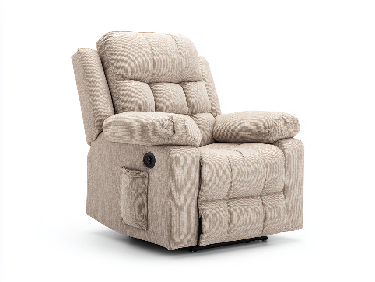 Recliner Chair fabric upholstered frame 34x38x40 (inches) - beige - manual reclining seating for living room-Sereneix