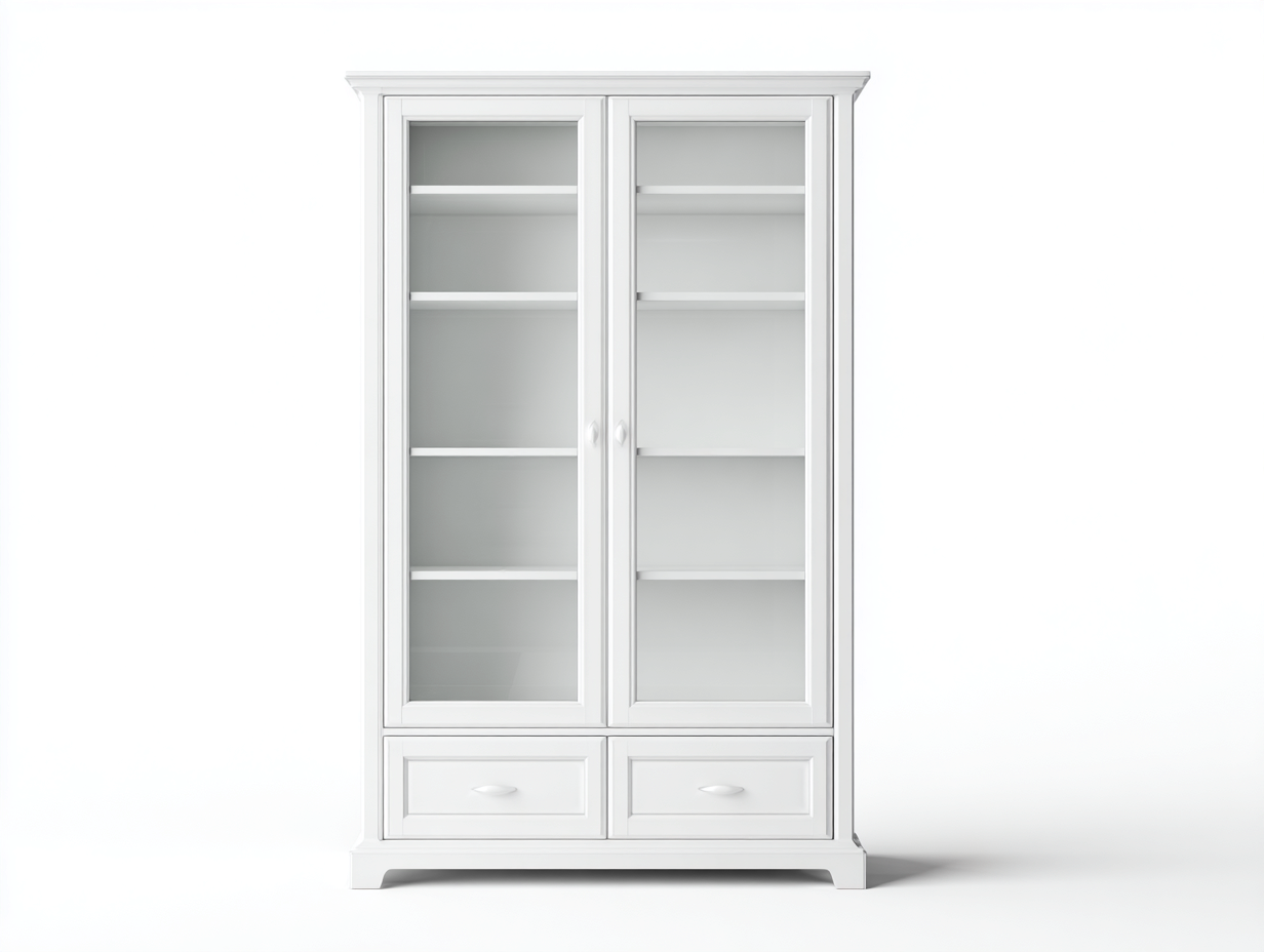 Display Cabinet Glass Door Storage 31x16x75 inches - White - Classic Display Design-Sereneix