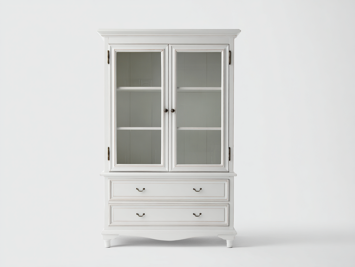 Display Cabinet wooden frame with glass doors 39x16x71 inches - white - storage and display furniture-Sereneix