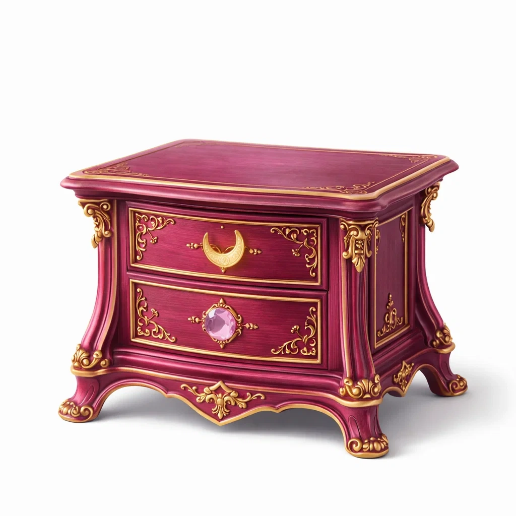 Burgundy Wooden Bedside Chest with Decorative Carved Drawers-homelign