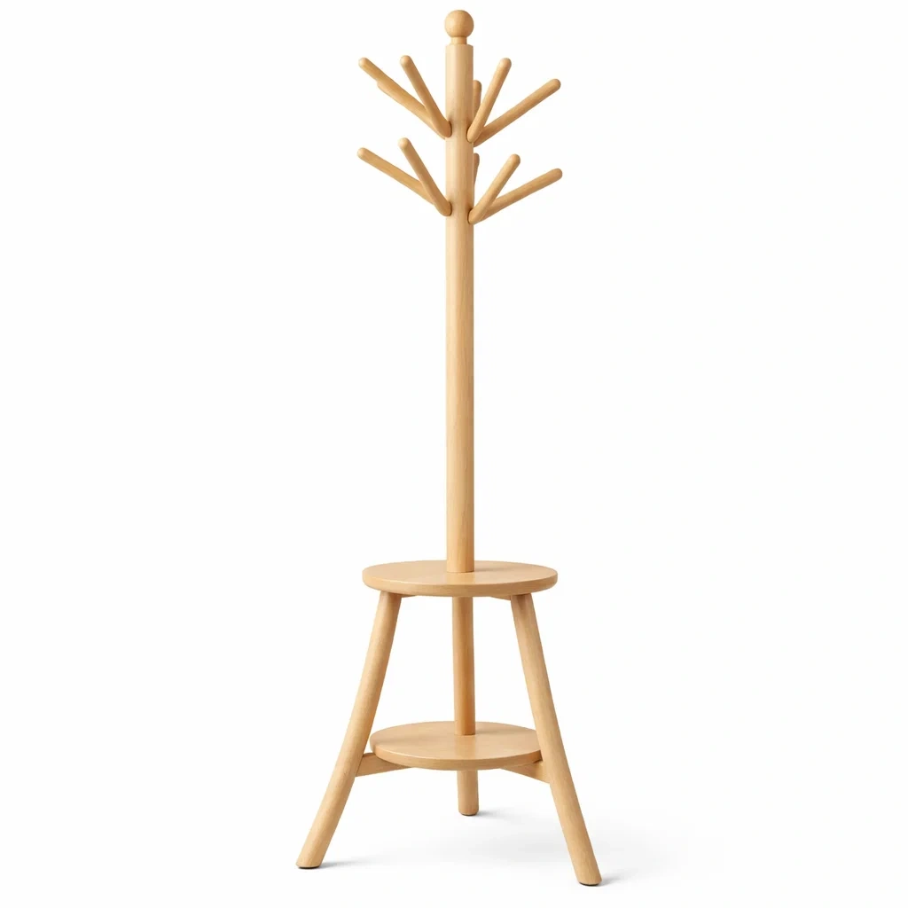 Wooden Freestanding Coat Stand with Storage Shelves and Hooks-homelign