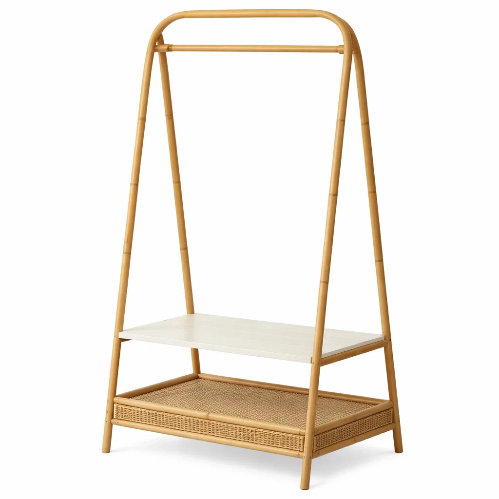 Bamboo Freestanding Clothes Rack with Shelf and Hanging Rail-homelign