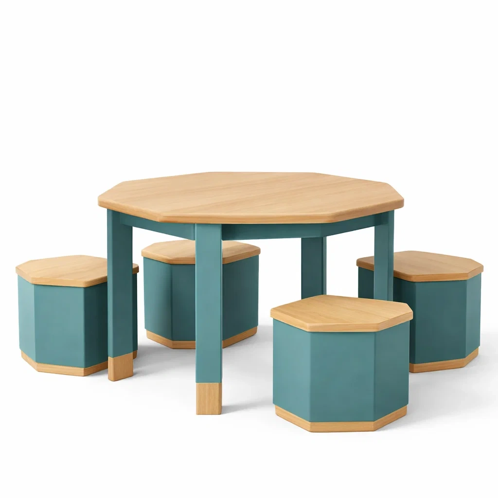 Wooden Kids Table and Stool Set with Octagonal Tabletop-homelign