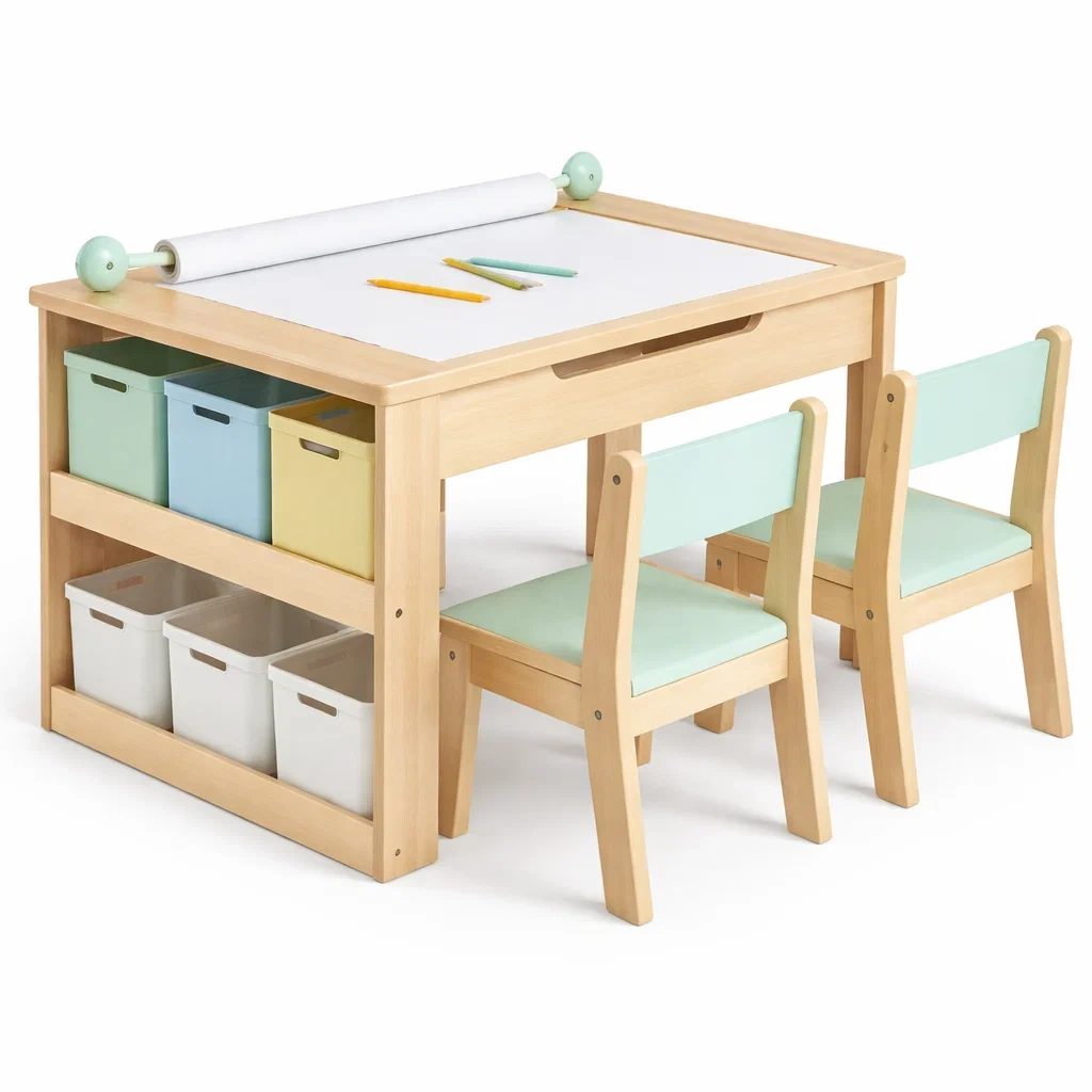 Wooden Kids Activity Table and Chair Set with Storage Bins-homelign