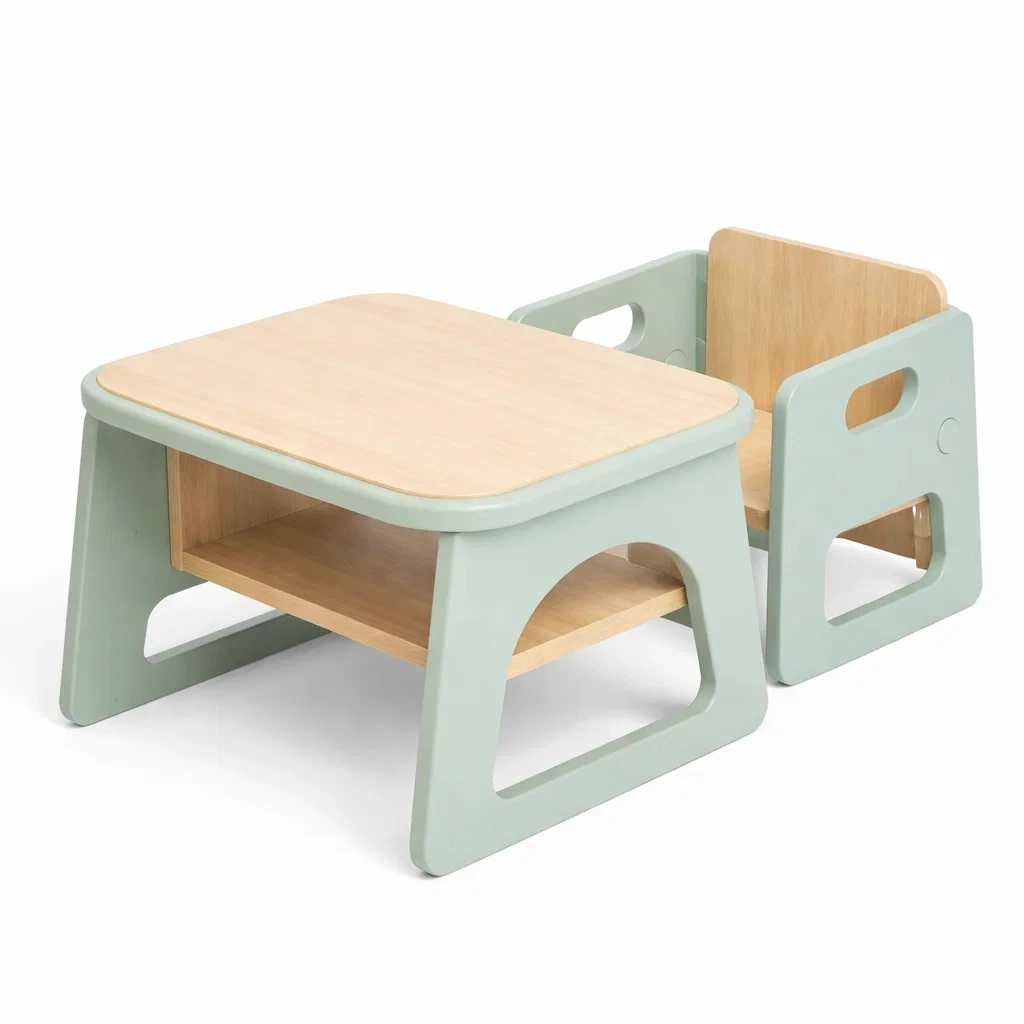 Wooden Kids Table and Chair Set with Storage Shelf-homelign