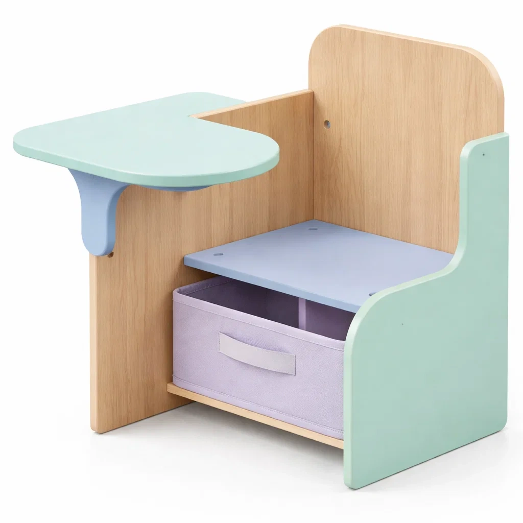 Kids Wooden Study Desk with Storage and Side Table-homelign