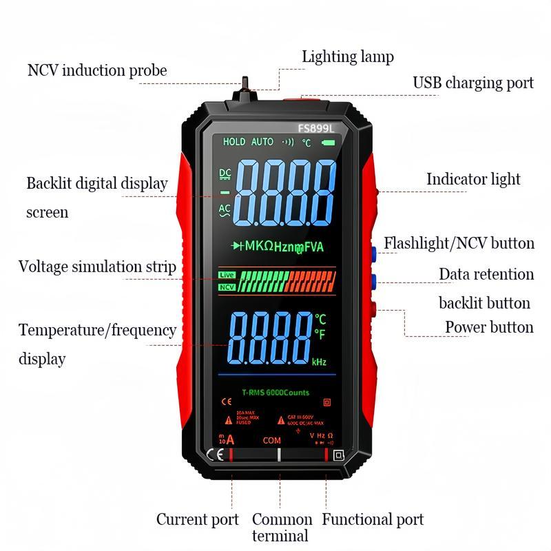 Fully Automatic True RMS (TRMS) 6000 Count Digital Voltmeter - A reliable voltage tester suitable for home, automotive, and industrial applications; a professional electrical tool.