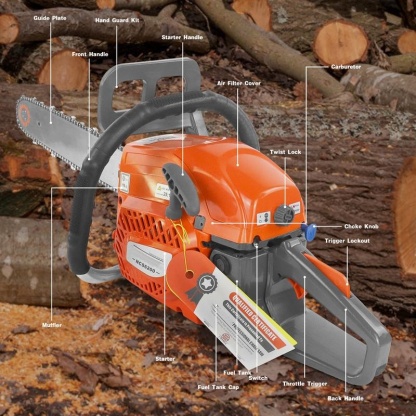 20 Inch Portable Gas-Powered Chainsaw, 62CC Power Chain Saws Gas Powered 2 Stroke Handed Petrol Gasoline Chain Saw for Cutting Wood Outdoor Garden