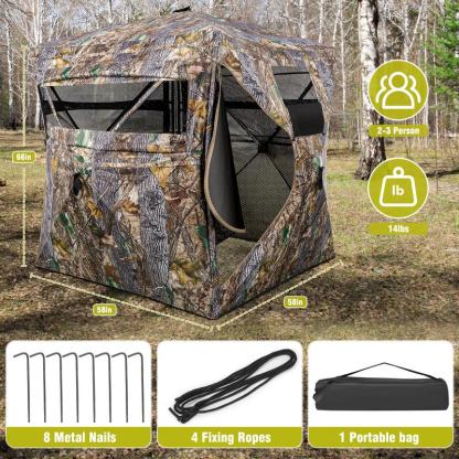 Hunting Blind 270°/360° See Through Ground Blinds with Silent Windows Carry Bag, Two Size Option Portable Hunting Tent for Deer Duck Turkey