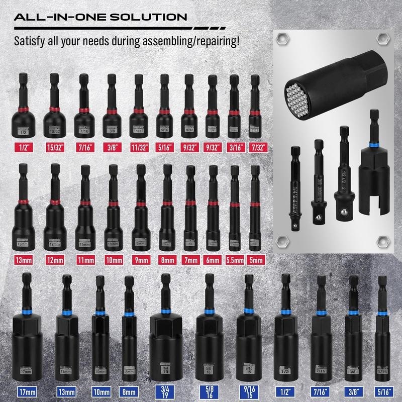 Magnetic Impact Nut Driver Set, 80pc or 41pc, Metric & SAE with Socket Adapters, Bit Holder, Wing Nut Driver, Universal Sockets, Quick Release Extension, Power Bits toolbox screwdriver set, Christmas gift