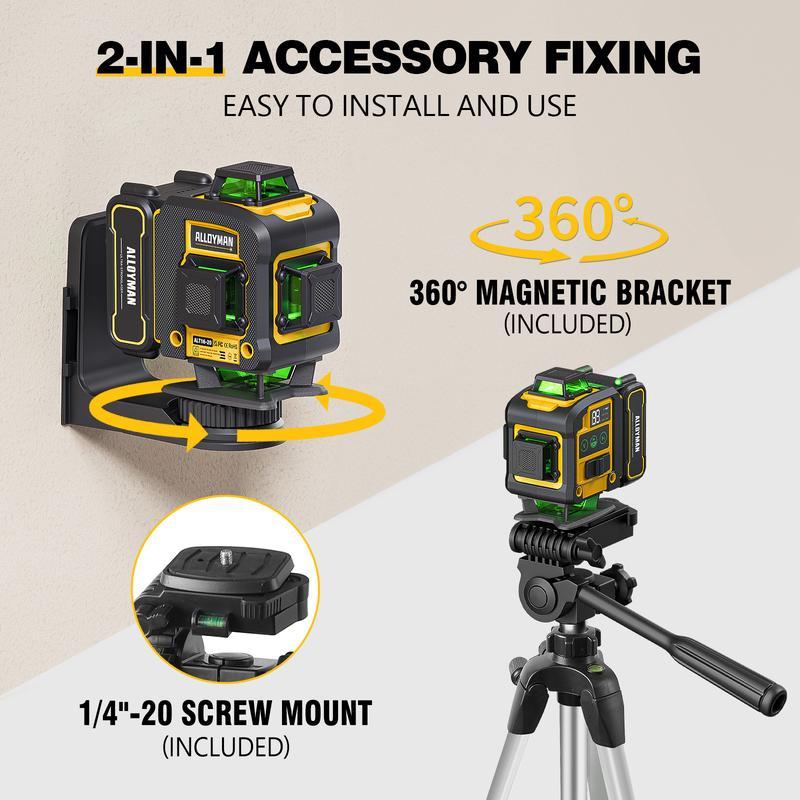 Laser Level with Tripod, 4x360° Self Leveling Laser Level, 16 Line-Green Line Laser 4D with 2Pcs Lithium Batteries for Picture Hanging, Tile, Home Renovation, Indoor Project, Great Gift Ideas for a Perfect Christmas and New Year