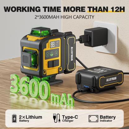 Laser Level with Tripod, 4x360° Self Leveling Laser Level, 16 Line-Green Line Laser 4D with 2Pcs Lithium Batteries for Picture Hanging, Tile, Home Renovation, Indoor Project, Great Gift Ideas for a Perfect Christmas and New Year