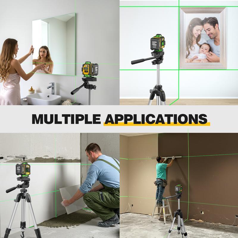 Laser Level with Tripod, 4x360° Self Leveling Laser Level, 16 Line-Green Line Laser 4D with 2Pcs Lithium Batteries for Picture Hanging, Tile, Home Renovation, Indoor Project, Great Gift Ideas for a Perfect Christmas and New Year