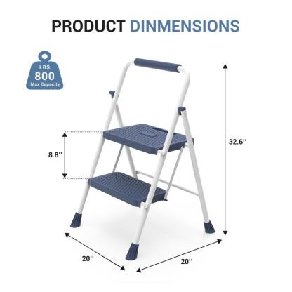 Step Ladder, Foldable Stool with Wide Pedal, Cushioned Handle, 800lbs Capacity for Home Kitchen and Outdoor, Black