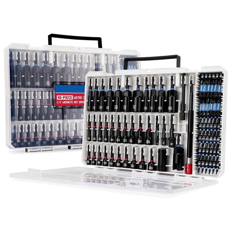Magnetic Impact Nut Driver Set, 80pc or 41pc, Metric & SAE with Socket Adapters, Bit Holder, Wing Nut Driver, Universal Sockets, Quick Release Extension, Power Bits toolbox screwdriver set, Christmas gift